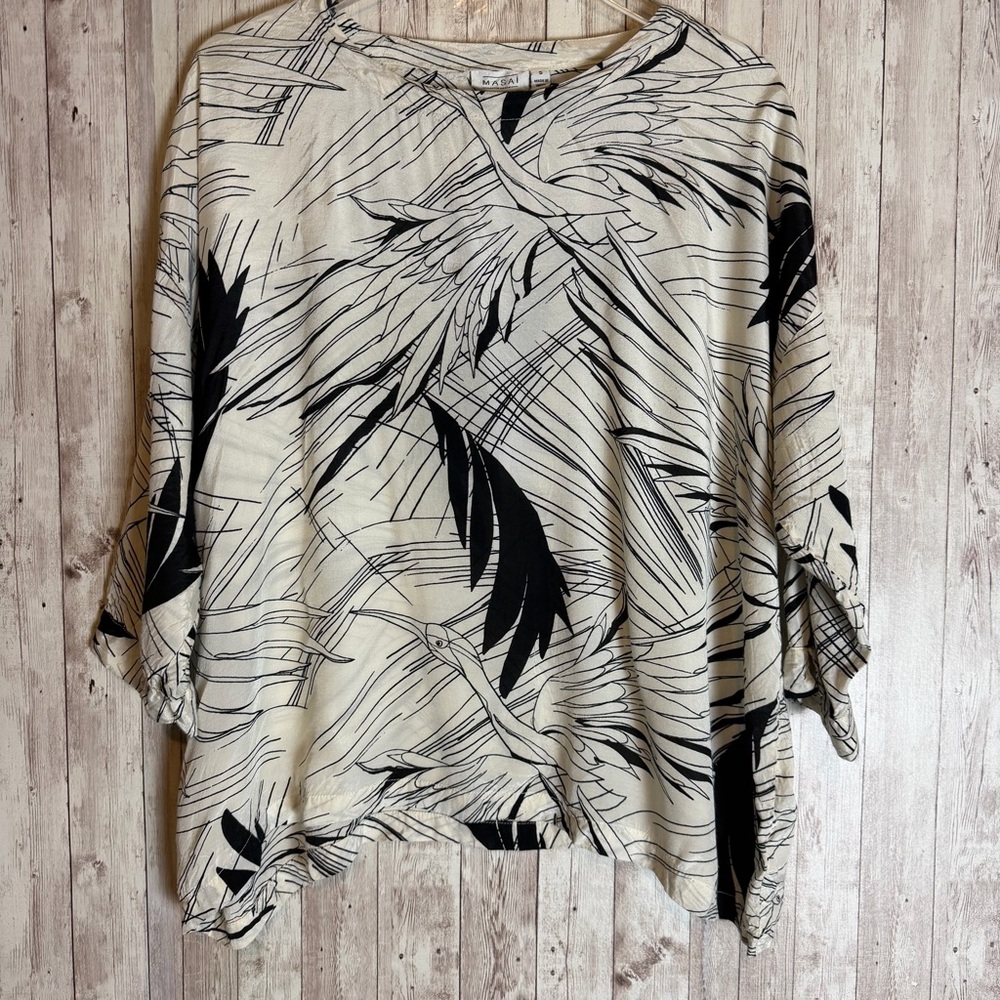 Masai Copenhagen Botanical Bird Print Oversized Viscose Blouse